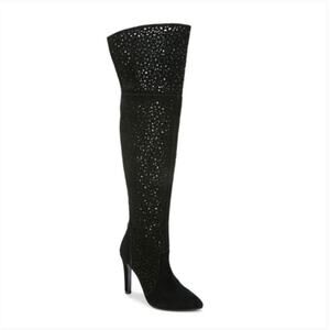 Fergie Destiny Suede Over The Knee Boots 8.5 Black NWOT Tall Heel Glam OTK